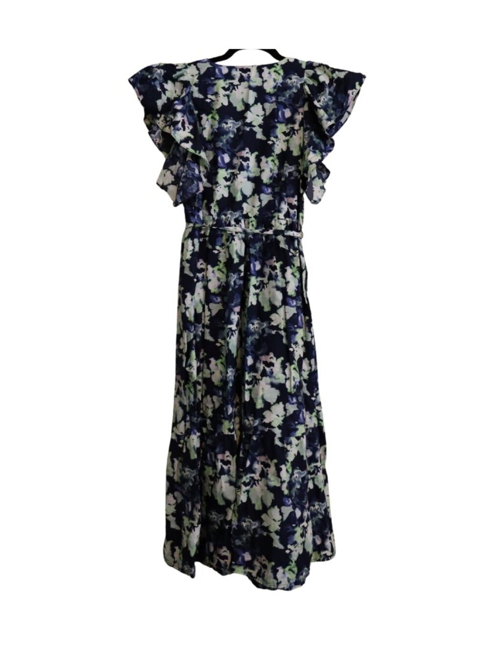 A New Day Flutter Short Sleeve Poplin Tiered Midi Dress Navy Floral M - Picture 2 of 2